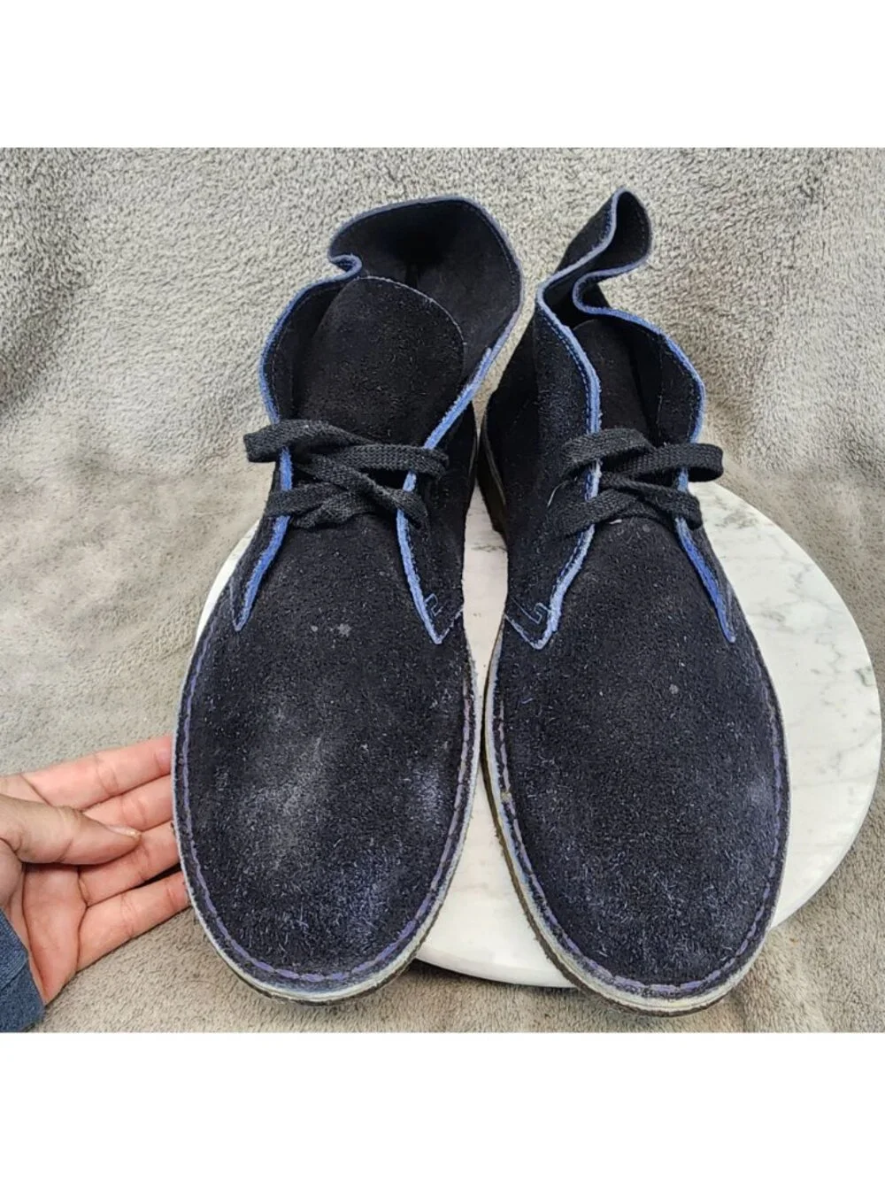 Clarks Shoes Mens Size 12 Navy Blue Suede Crepe Rubber Sole Chukka Boots *Read*